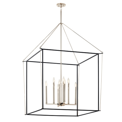 Eisley 50 Inch 8 Light 2 Tier Foyer Pendant in Polished Nickel and Black (10687|52629PN)