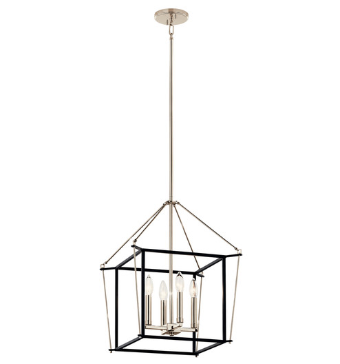 Eisley 21.25 Inch 4 Light Foyer Pendant in Polished Nickel and Black (10687|52626PN)