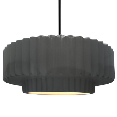 Large Tier Pleated LED Pendant (254|CER-6555-GRY-MBLK-RIGID-LED1-700)