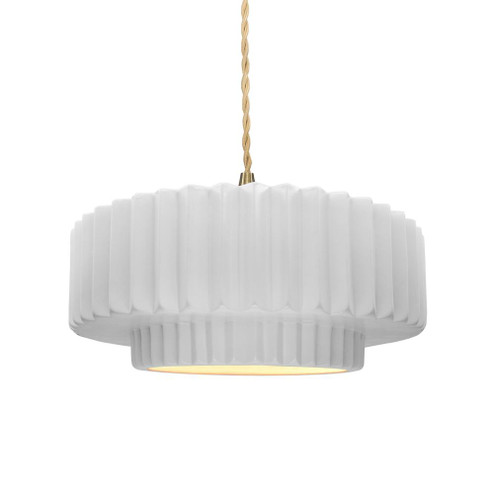 Medium Tier Pleated LED Pendant (254|CER-6553-WHT-BRSS-BEIG-TWST-LED1-700)