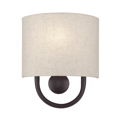 1 Light English Bronze ADA Sconce with Hand Crafted Oatmeal Fabric Shade with White Fabric Inside (108|60271-92)