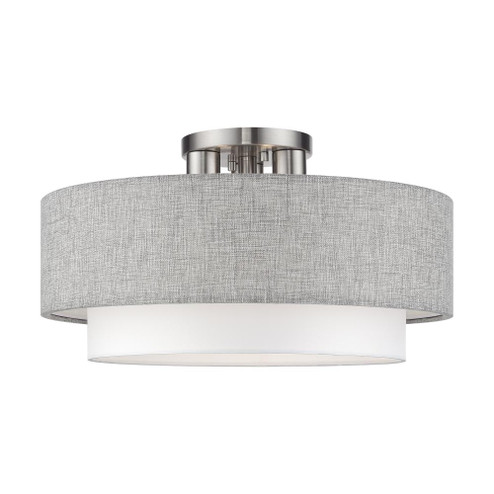 3 Light Brushed Nickel Large Semi-Flush with Hand Crafted Urban Gray & White Fabric Hardback Shades (108|60014-91)