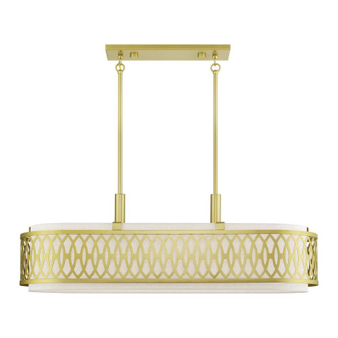 6 Light Soft Gold Large Linear Chandelier with Hand Crafted Oatmeal Color Fabric Hardback Shade (108|53437-33)