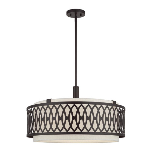 5 Light English Bronze Pendant Chandelier with Hand Crafted Oatmeal Color Fabric Hardback Shade (108|53435-92)