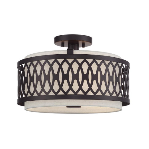 3 Light English Bronze Large Semi-Flush with Hand Crafted Oatmeal Color Fabric Hardback Shade (108|53432-92)