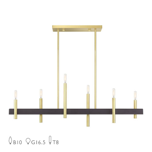 6 Light Satin Brass Extra Large Linear Chandelier with Bronze Accents (108|49336-12)