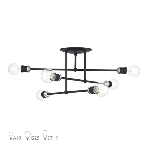 6 Light Black Extra Large Semi-Flush with Brushed Nickel Accents (108|47178-04)