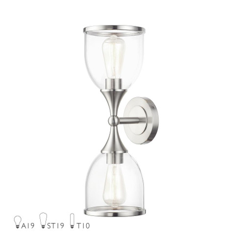 2 Light Brushed Nickel Vanity Sconce with Mouth Blown Clear Glass (108|14132-91)