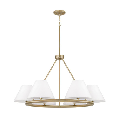 6-Light Circular Chandelier in Matte Brass with White Fabric Shades and Glass Diffusers (42|453261MA)