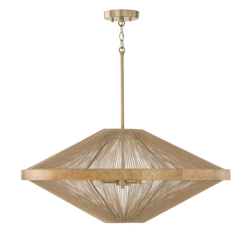 4-Light Pendant in Matte Brass with Mango Wood and Handwrapped Natural Jute Rope String (42|352842MA)