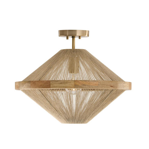 1-Light Dual Mount Pendant in Matte Brass with Mango Wood and Handwrapped Natural Jute Rope String (42|252812MA)