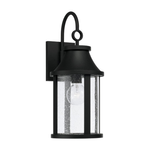 1-Light Outdoor Cylindrical Wall Lantern in Black with Seeded Glass (42|953611BK)