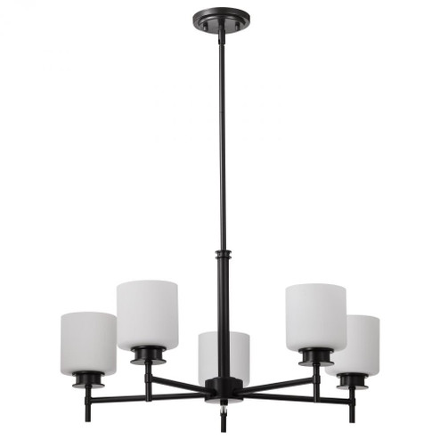 Warren; 28 Inch 5 Light Chandelier; Gun Metal with Satin White Glass (81|60/8038)