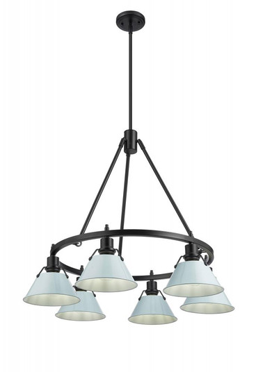 Orwell BLK 6 Light Chandelier in Matte Black with Dusky Blue shades (36|3306-6 BLK-DB)