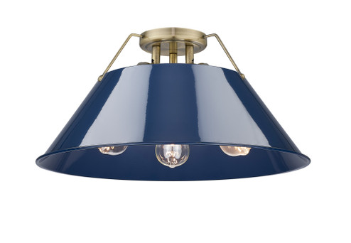 Yep by Golden Lighting Orwell 3-light Flush Mount in Aged Brass and Navy Blue shade (36|3306-3FM AB-NVY)