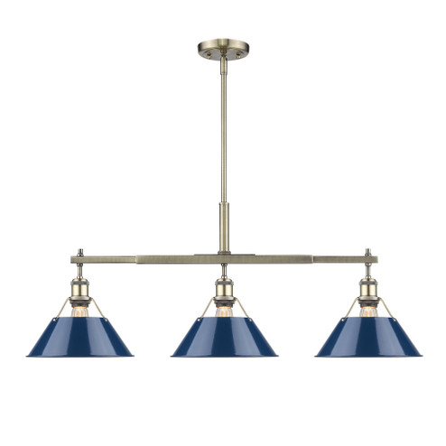 Yep by Golden Lighting Orwell 3-light Island Light in Aged Brass and Navy Blue shade (36|3306-LP AB-NVY)