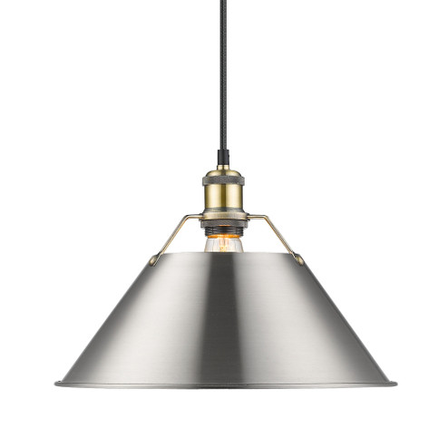 Yep by Golden Lighting Orwell 1-light 14in Pendant in Aged Brass and Pewter shade (36|3306-L AB-PW)