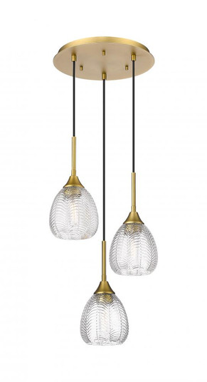 Berkshire - 3 Light - 13 inch - Brushed Brass - Cord Hung - Multi Pendant (3442|323-3P-BB-G323-6CL)