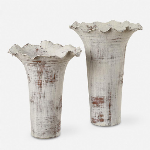 Uttermost Ruffled Petal White Vases Set/2 (85|18174)