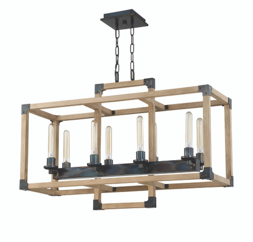 Cubic 8 Light Linear Chandelier in Fired Steel with Natural Wood (20|41528-FSNW)