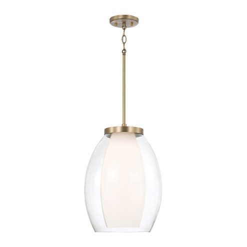 1-Light Pendant in Aged Brass with Layered White and Clear Glass (42|355911AD)