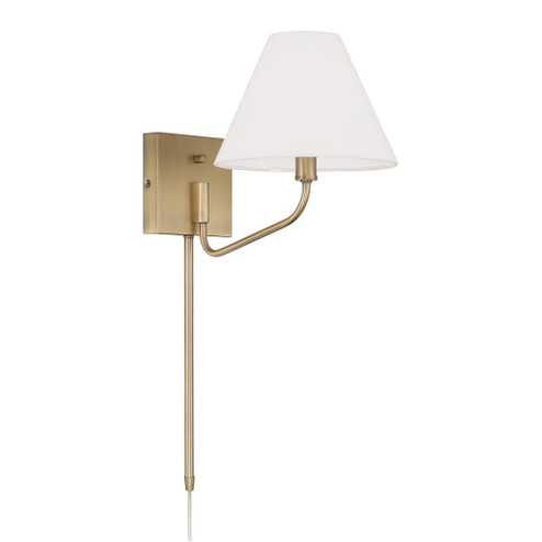 1-Lt Swivel Armed Sconce in Aged Brass & Tapered White Fabric Shade w/ Optional Plug-in & Cord Cover (42|656611AD-714)