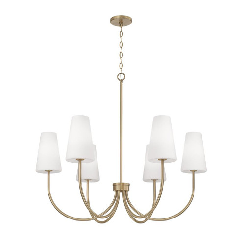 6-Light Transitional Chandelier in Aged Brass with Tapered Soft White Glass (42|455261AD-550)