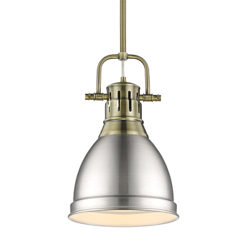 Yep by Golden Lighting Duncan 1-light 9in Rod Hung Pendant in Aged Brass and Pewter shade (36|3604-S AB-PW)