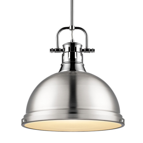 Yep by Golden Lighting Duncan 1-light 14in Rod Hung Pendant in Chrome and Pewter shade (36|3604-L CH-PW)