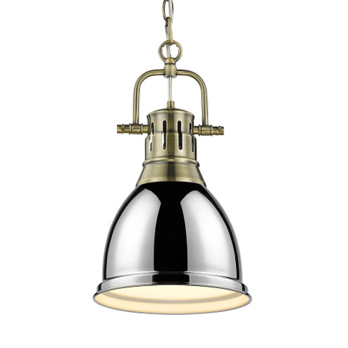 Yep by Golden Lighting Duncan 1-light 9in Chain Hung Pendant in Aged Brass and Chrome shade (36|3602-S AB-CH)