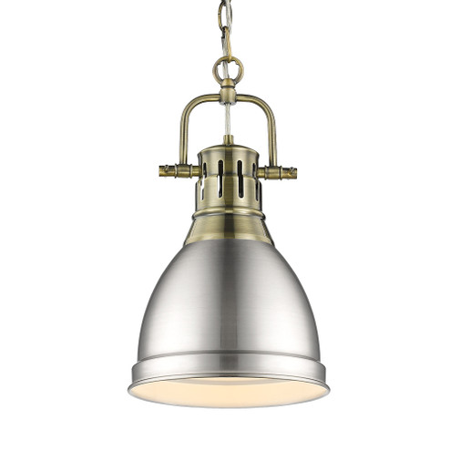 Yep by Golden Lighting Duncan 1-light 9in Chain Hung Pendant in Aged Brass and Pewter shade (36|3602-S AB-PW)