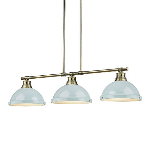 Yep by Golden Lighting Duncan 3-light Island Light in Aged Brass and Seafoam shade (36|3602-3LP AB-SF)
