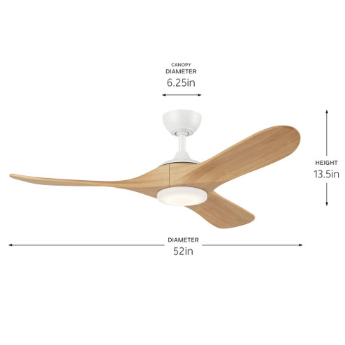 52'' Mylo Ceiling Fan with Satin Etch Cased Opal Glass in Matte White with White Maple Wood Blade (10687|310552MWH)