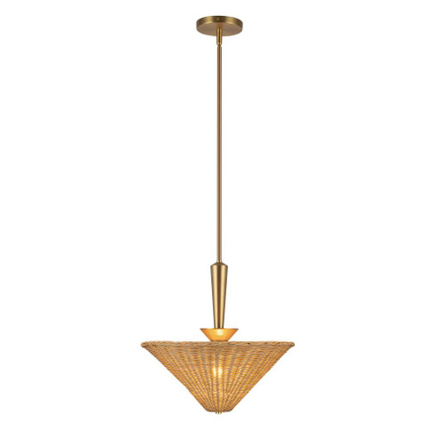 Bridgette 16-in Brushed Gold/Rattan Socket Pendant (7713|PD497016BGRA)
