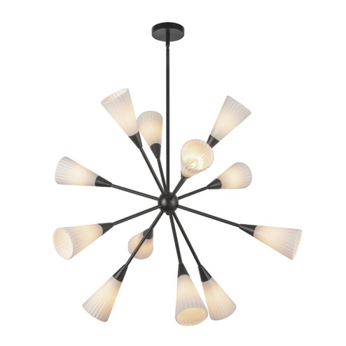 Cosmo 39-in Matte Black/Glossy Ribbed Opal Glass Socket Chandelier (7713|CH462039MBGR)