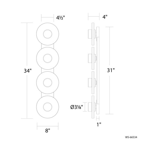 FRESCO 34IN 4LT BATH SCONCE 3000K (3612|WS-66534-BN)