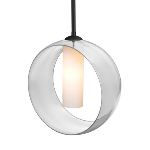 Besa, Plato Stem Pendant, Clear/Opal, Black Finish, 1x60W Medium Base (127|1TT-PLATOCL-BK)