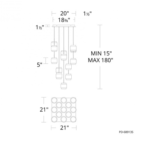 BANDED 13LGHT SQUARE MULTI 4CCT 27/30/35 (16|PD-68913S-BK)