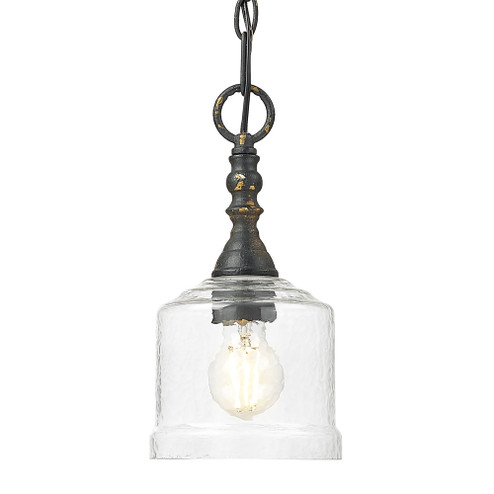 Golden Lighting Keating 1-light Pendant in Antique Black Iron and Hammered Water Glass (36|0806-M1L ABI-HWG)