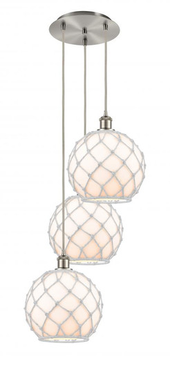 Farmhouse Rope - 3 Light - 17 inch - Brushed Satin Nickel - Cord Hung - Multi Pendant (3442|113B-3P-SN-G121-10RW)
