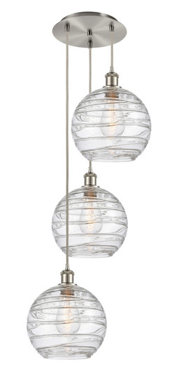 Athens Deco Swirl - 3 Light - 17 inch - Brushed Satin Nickel - Cord Hung - Multi Pendant (3442|113B-3P-SN-G1213-10CL)
