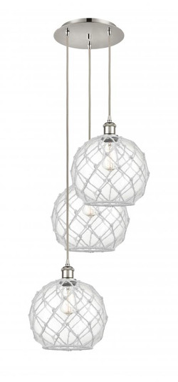 Farmhouse Rope - 3 Light - 17 inch - Polished Nickel - Cord Hung - Multi Pendant (3442|113B-3P-PN-G122-10RW)