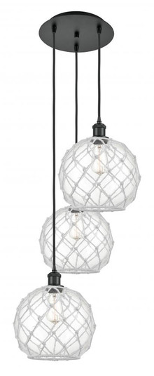 Farmhouse Rope - 3 Light - 17 inch - Matte Black - Cord Hung - Multi Pendant (3442|113B-3P-BK-G122-10RW)