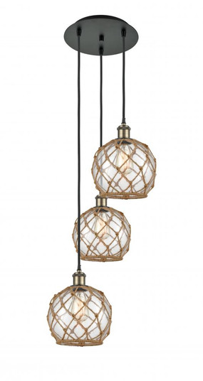 Farmhouse Rope - 3 Light - 15 inch - Black Antique Brass - Cord Hung - Multi Pendant (3442|113B-3P-BAB-G122-8RB)