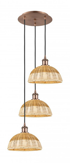 Bristol Natural II - 3 Light - 16 inch - Antique Copper - Cord Hung - Multi Pendant (3442|113B-3P-AC-NBD2-9-NAT)