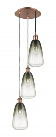 Brookhaven Almond - 3 Light - 13 inch - Antique Copper - Cord Hung - Multi Pendant (3442|113B-3P-AC-G480-6SL)