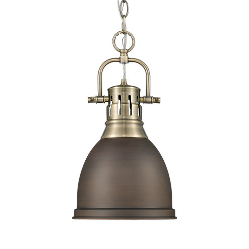 Yep by Golden Lighting Duncan 1-light 9in Chain Hung Pendant in Aged Brass and Rubbed Bronze shade (36|3602-S AB-RBZ)