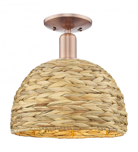 Woven Rattan - 1 Light - 12 inch - Antique Copper - Semi-Flush Mount (3442|716-1C-AC-RBD-12-NAT)