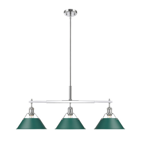 Yep by Golden Lighting Orwell 3-light Island Light in Chrome and Pine Green shade (36|3306-LP CH-GN)