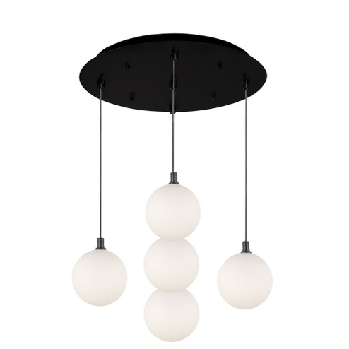 Bolla 16-in Black/Opal Glass 5-Light Dimmable LED Multi Pendant (461|MP3106BKOP-05)